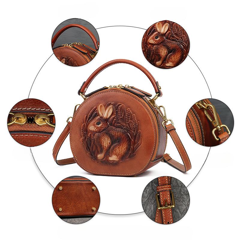Women's Handbag Genuine Leather Bag Women's Premium Sense Niche Shoulder Bag Artistic Ethnic Style Crossbody Bag
