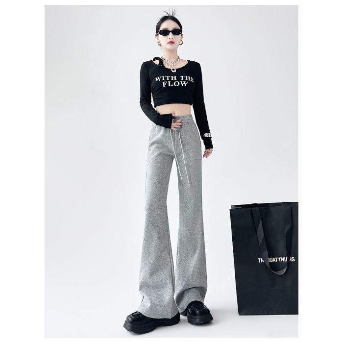 American Spicy Girl Women's Gray Fleece-Lined Bootcut Yoga Pants: Winter Warm, Elastic Waist, Casual Micro Flare.