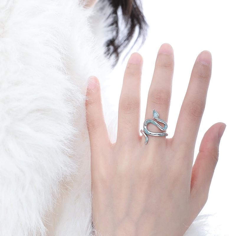 ANENJERY Bague ouverte serpent bleu clair pour femmes, nouvelle mode, Design créatif, bagues Index, bijoux cadeaux