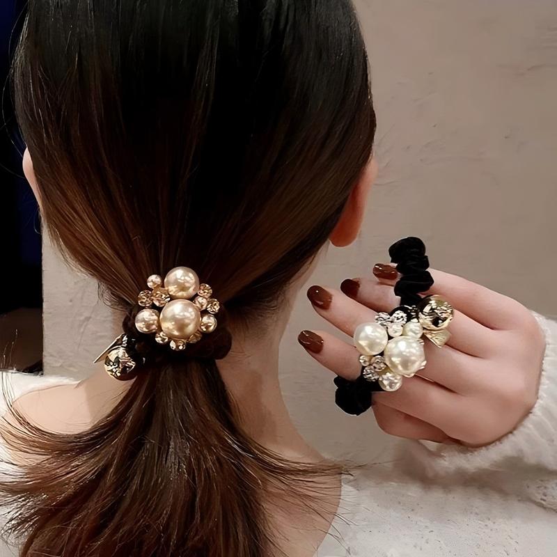 1/2pcs Elegant Bohemian Headband Pearl Ponytail High Elasticity Rubber Band for Women Daily Wear Fashion Simple Hair Accessories