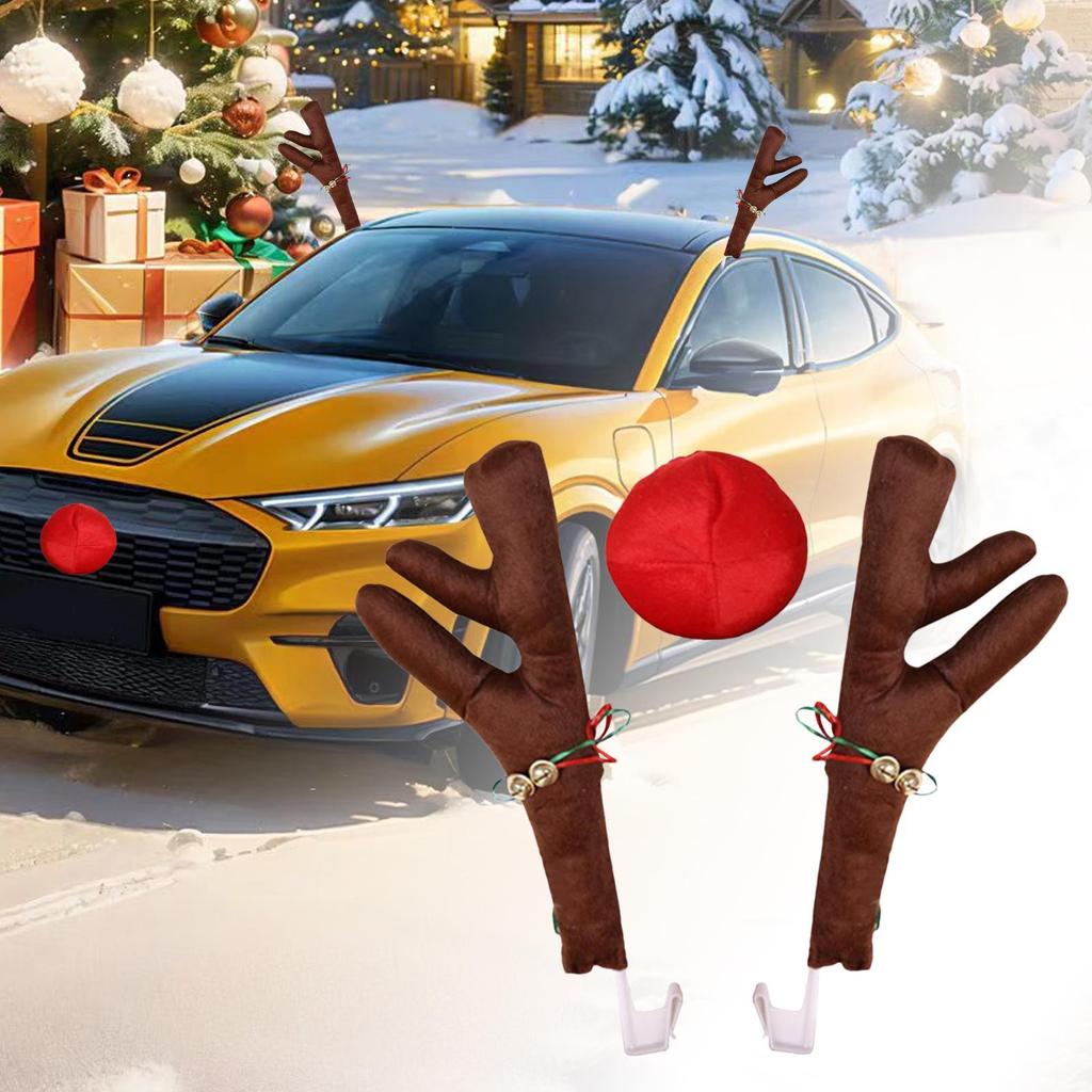 Festive Car Antlers Decor, Plush Reindeer Antler Set, Auto Holiday Decoration, Christmas Parade Hunting Party Car Accessories