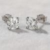 S925 Sterling Silver Four-clawed Round White Crystal Stud Earrings for Women Simple Wedding Engagement Jewelry Gifts