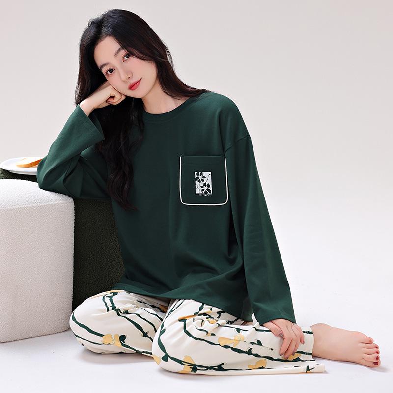 Women's Double-Sided Cotton Pajama Set: High-End, Skin-Friendly, Round Neck Pullover - Perfect for Home Wear