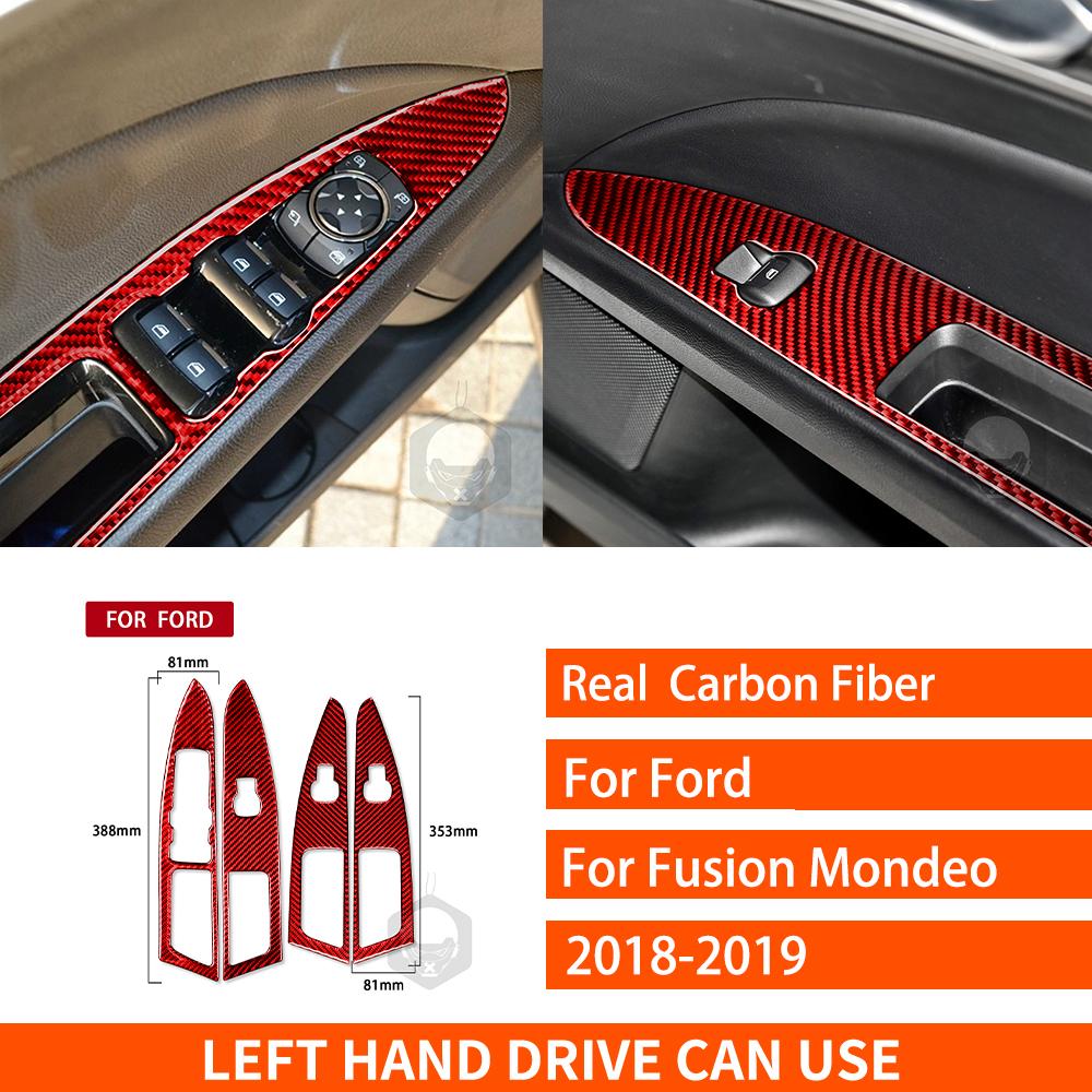 For Ford Mondeo Fusion 2013- Real Carbon Fiber Stickers Door Window Lift Control Panel Car Accessories Interior Decorative