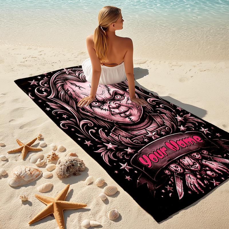 1PC Custom Name Horror Movie Poster Beach Towel Highly Absorbent And Sand-Resistant Towel for Swimming, Pool, Yoga, And Travel Lightweight