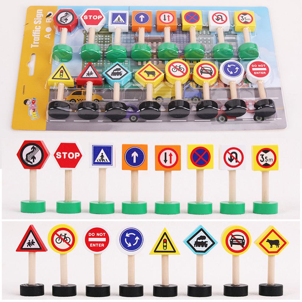 Wooden Children'S City Traffic Road Signs Signboards Safety Awareness Scene Building Blocks Early Education Educational Toys