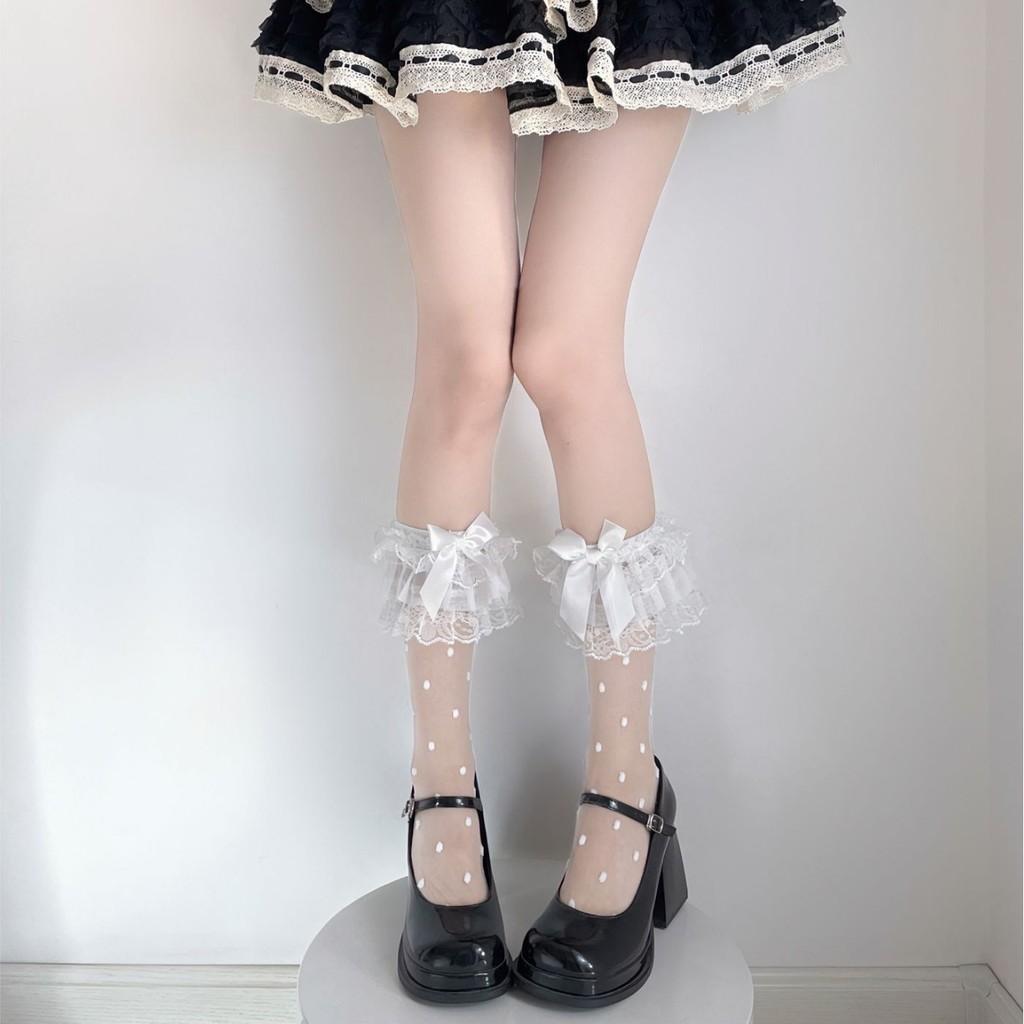 Girls Lace Bowknot Over Knee Socks With Antifriction Feature For Summer Wear