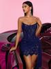 European Strapless Fishbone Lace Mesh Bodycon Gown