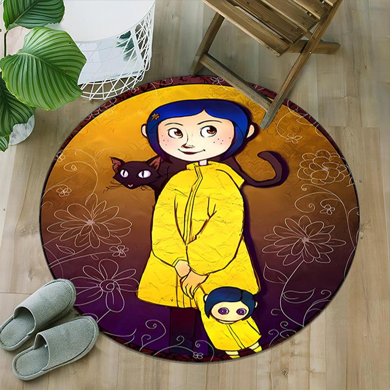 1pc Coraline (5) Print Round Carpet Chair Round Carpet Suitable for Bedroom Living Room Home Decorative Carpet
