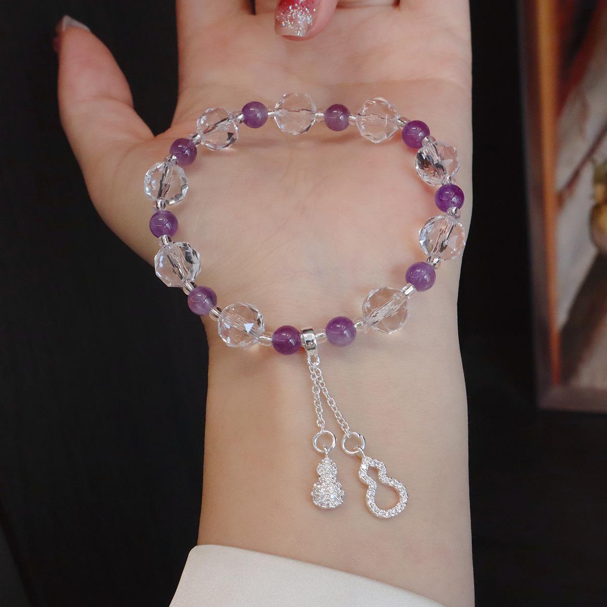 

Natural amethyst bracelet zircon gourd pendant. Bangles Women Fashion Jewelry accessories Gift