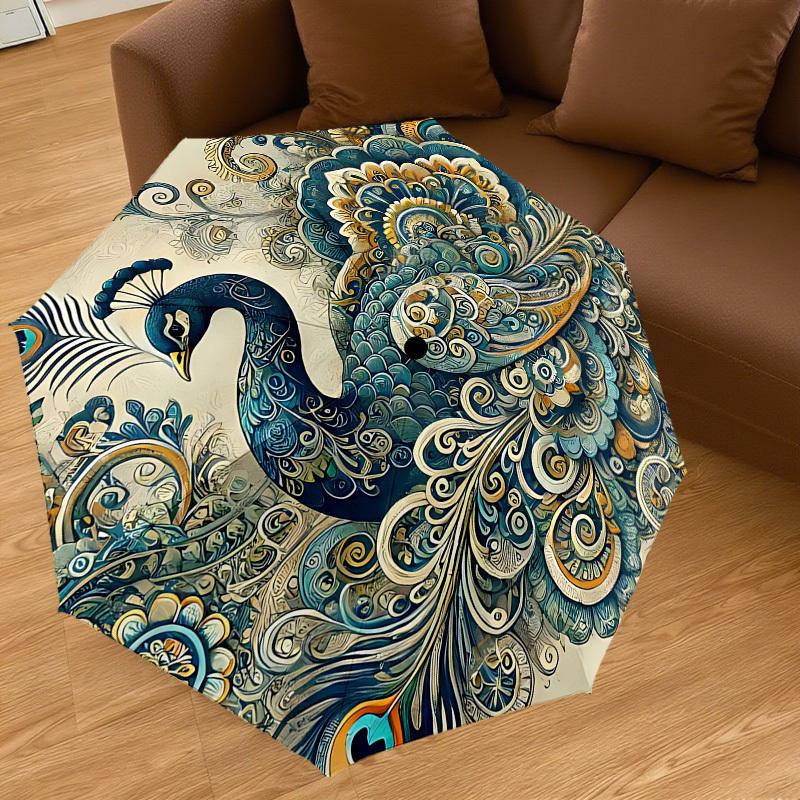 1PC Peacock PatternAutomatic Open/Close Umbrella with Windproof, 8-Rib Sturdy Canopy, Durable Ribs, Fashionable Design1226A