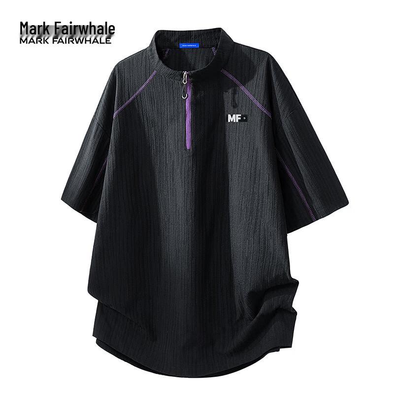 MARK FAIRWHALE Men s Half-Zip Stand Collar Short Sleeve T-Shirt M