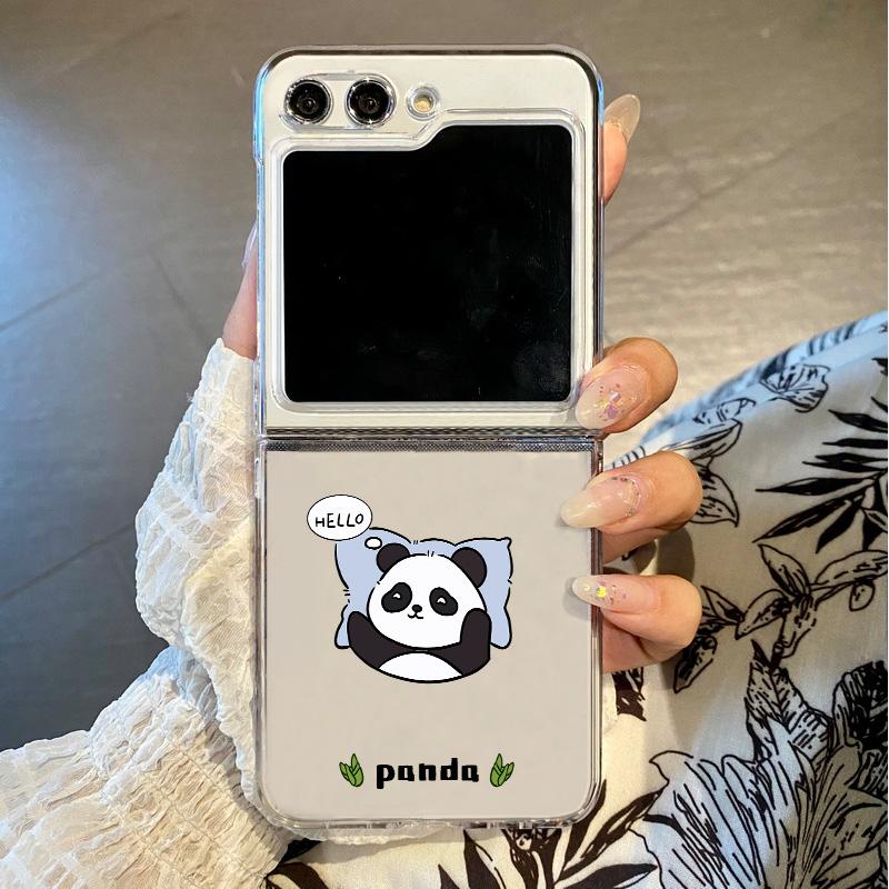 For Samsung Galaxy Z Flip 6 5 4 3 5G Cartoon Panda Pattern Clear Folding Case For Samsung Z Flip6 Flip5 Flip4 Hard Phone Cover