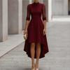 Women's Color Mesh Cocktail Dress with Mock Neck, Three-Quarter Sleeves and Asymmetric Hem for Evening Party