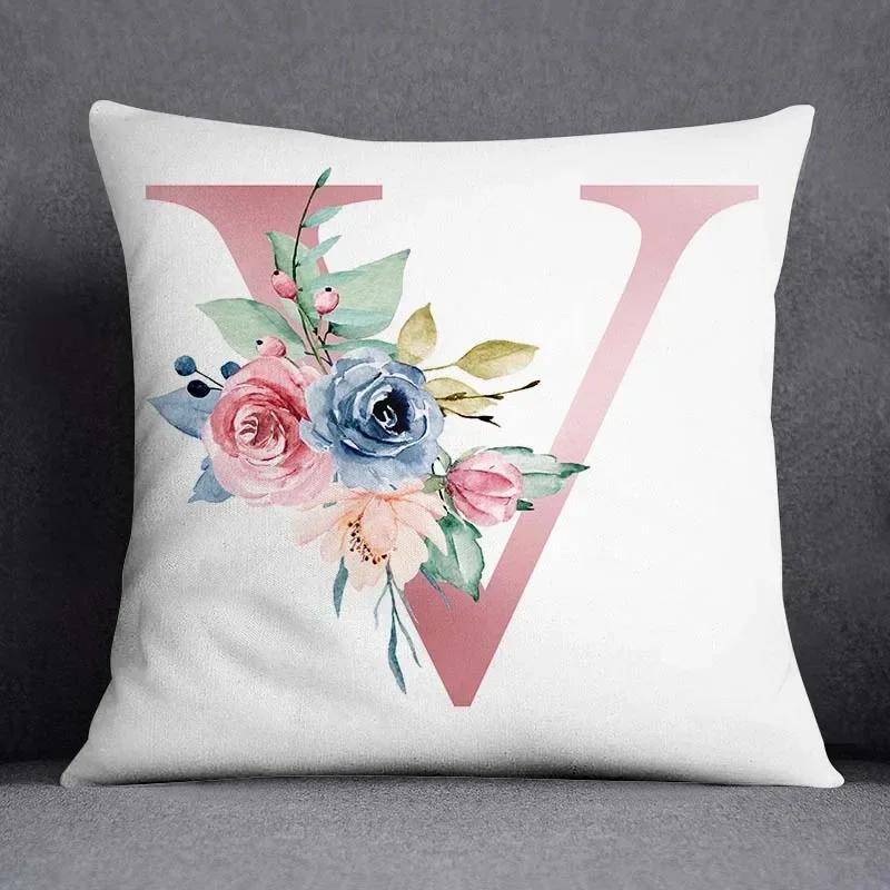 Floral Letter Pattern Decorative Pillowcase Square Home Office Cushion Cover