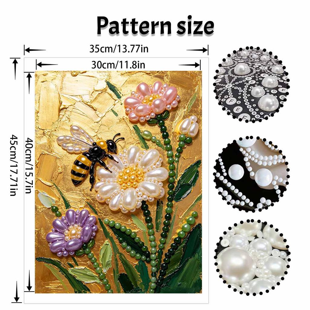Pearl Painting DIY Kit Bee And Elegant Flower Design Frameless Shiny Bead Canvas Creative Craft For Home Wall Decor Art Project Hobby Supplies