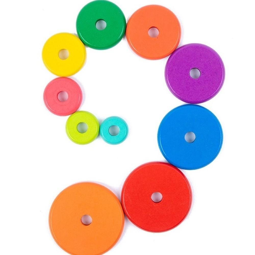 Rainbow Colors Educational Toys 10 Rings Logic Puzzle Wooden Puzzle Stack Tower  Early Education