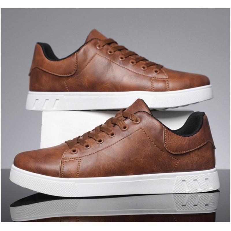 Men Sports Shoes Brown Leather Vulcanized Shoe Fashion Versatile Solid Color Running Shoes for Man Plus Size 45 Sneakers
