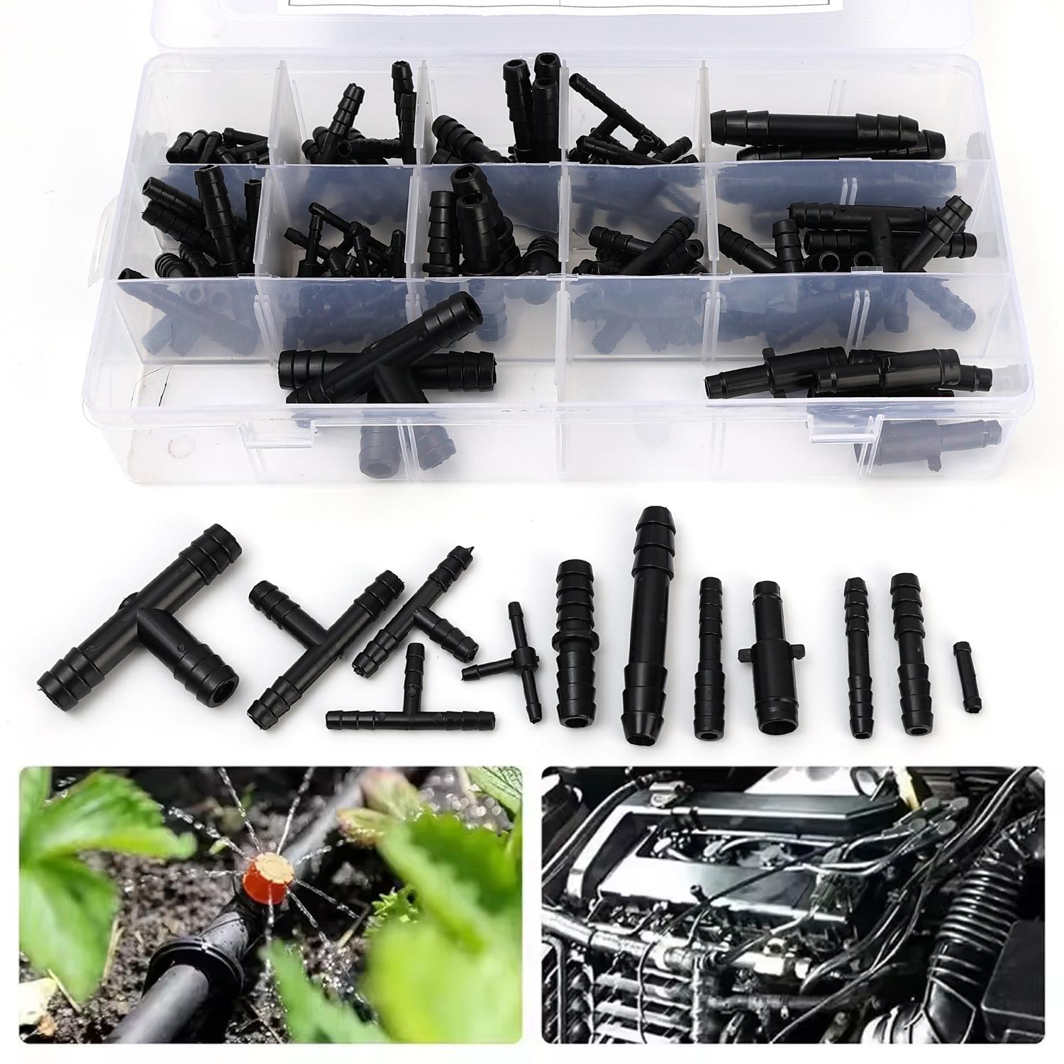 Nylon Car Hose Connector Straight T-type Reducer Auto Engine High Temp Vacuum Hose Fitting Kit for Cooling Systems Fuel Systems