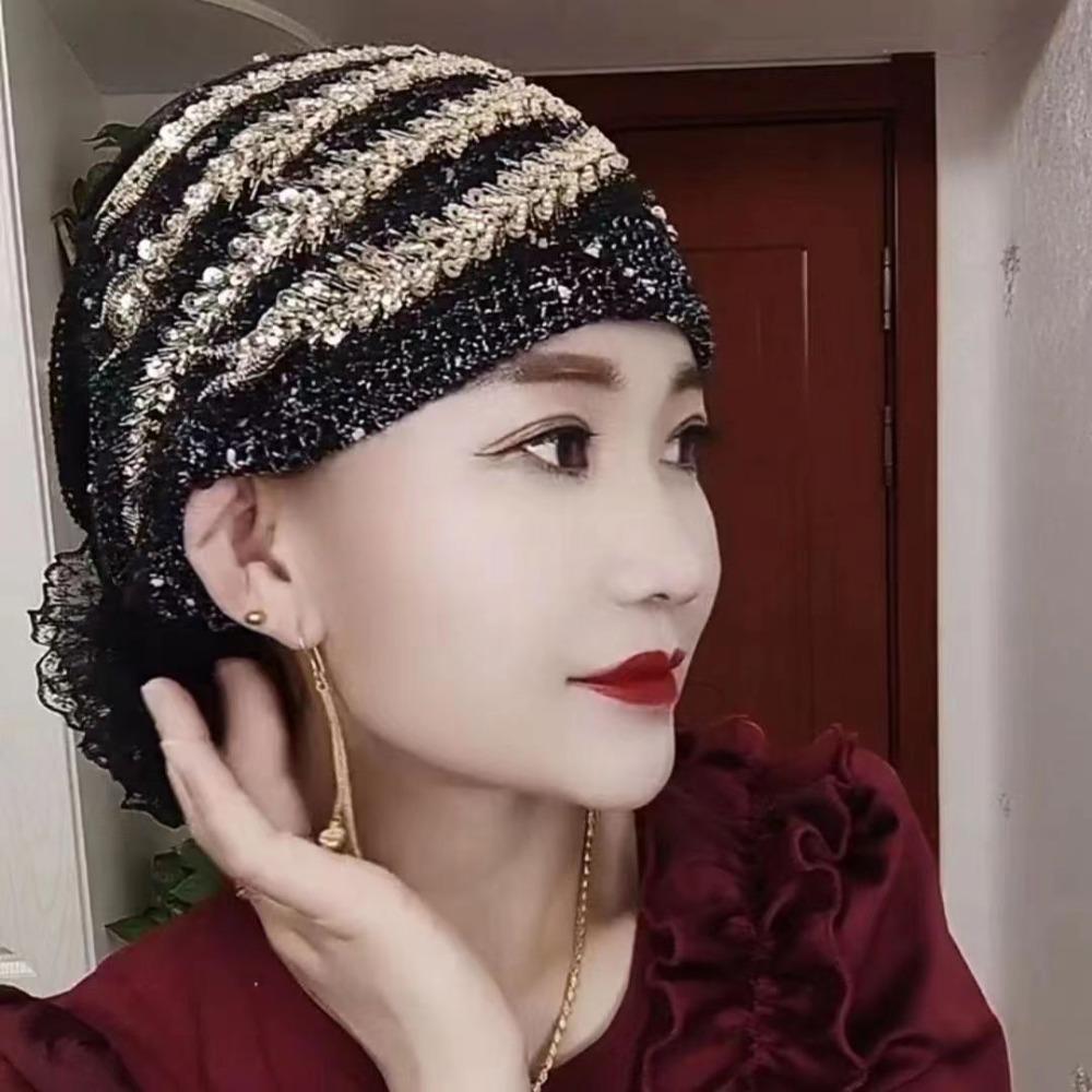 Turban Cap Floral Lace Caps Embroidery Beanie Hair Cover Cap Women Headscarf  Lady Female