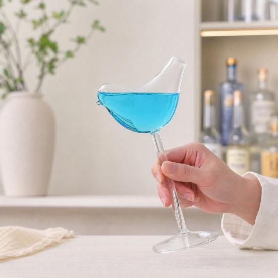 Bird Cocktail Glass, 150ml Novelty Shaped Wine Stemware, Creative Coupe Glass for Bar Party, Gift for Women Bird Lovers