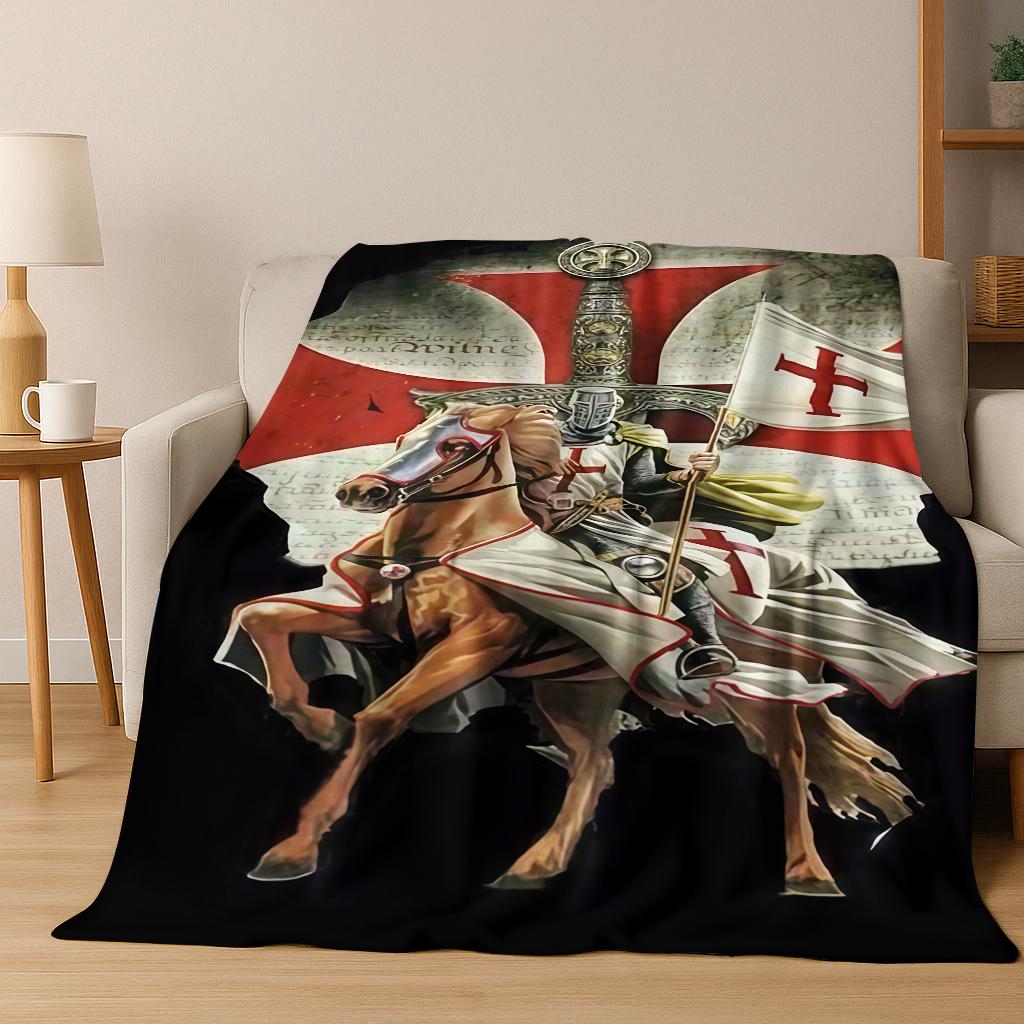 Medieval Retro Knight dark Flannel Blanket Soft Warm Blanket for Bedroom Room Living Room Bed Office Travel Camping Picnic Gift