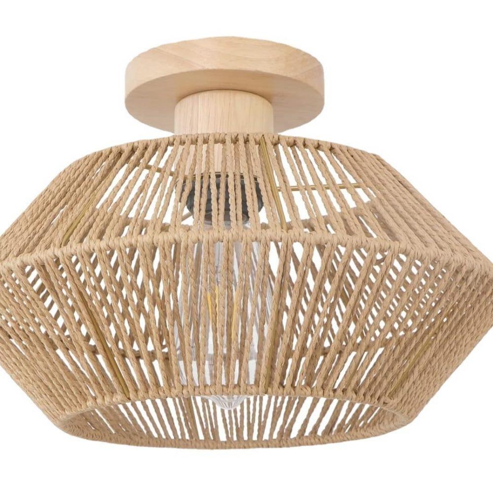 Led Rattan Ceiling Light Chinese Style Lampshade Hemp Rope Design Ceiling Light Fixture for Home Living Room Decorative Lighting