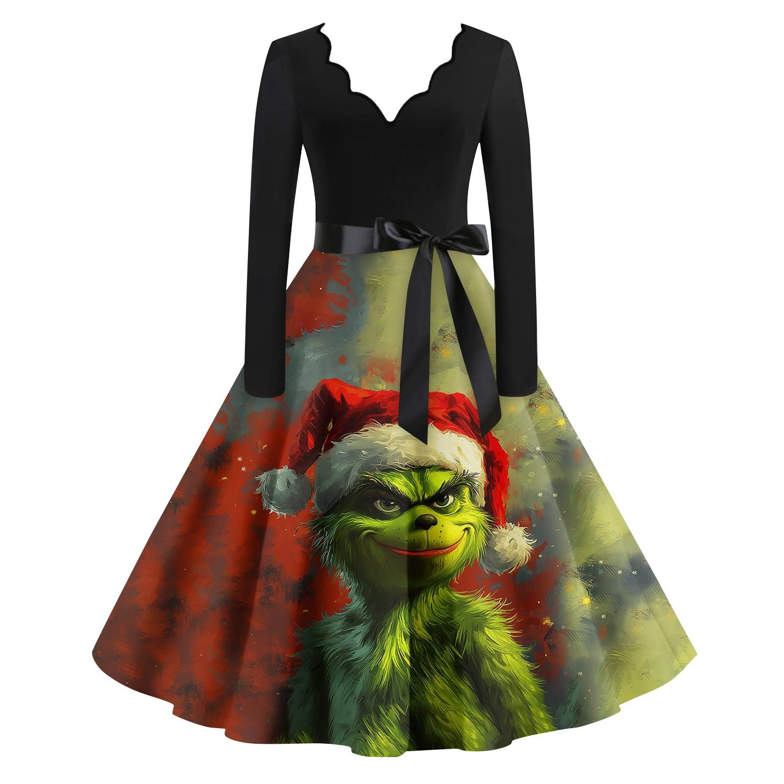 Women s Casual Fashion Print Long Sleeve Dress Cutout Party Casual V Neck Dress XL