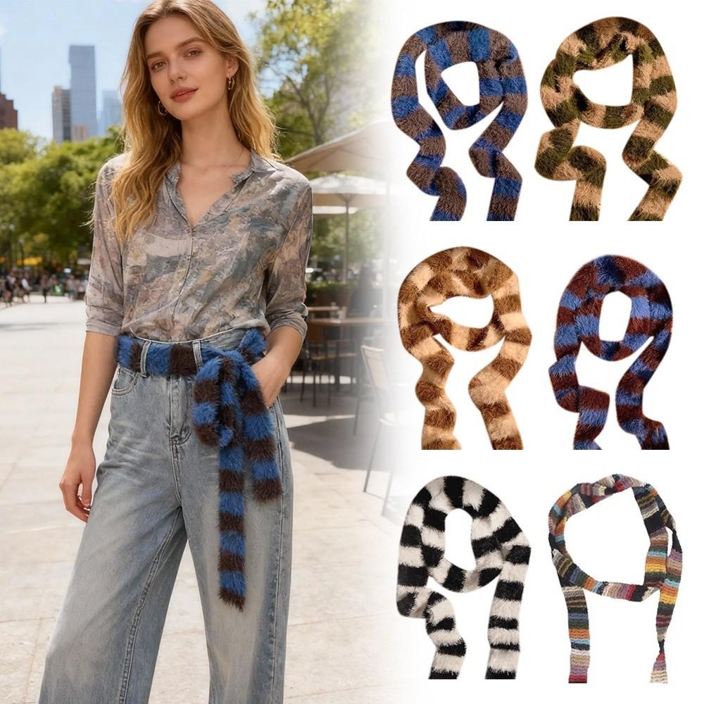 Y2k Aesthetic Colorful Striped Scarf Thin Skinny Belt Knitted Scarf Long Warm Fluffy Neckerchief Photo Props