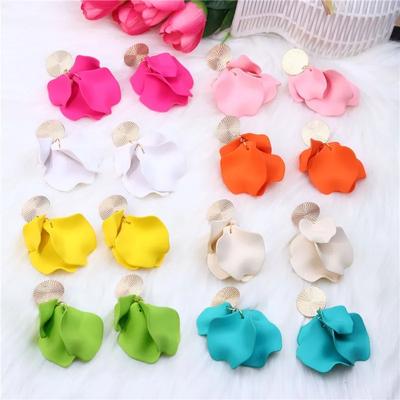 1 Pair Korean Ladies Flower Dangling Earrings Rose Pink Vintage Petal Long Hanging Earrings Monser Gift Accessories 2023