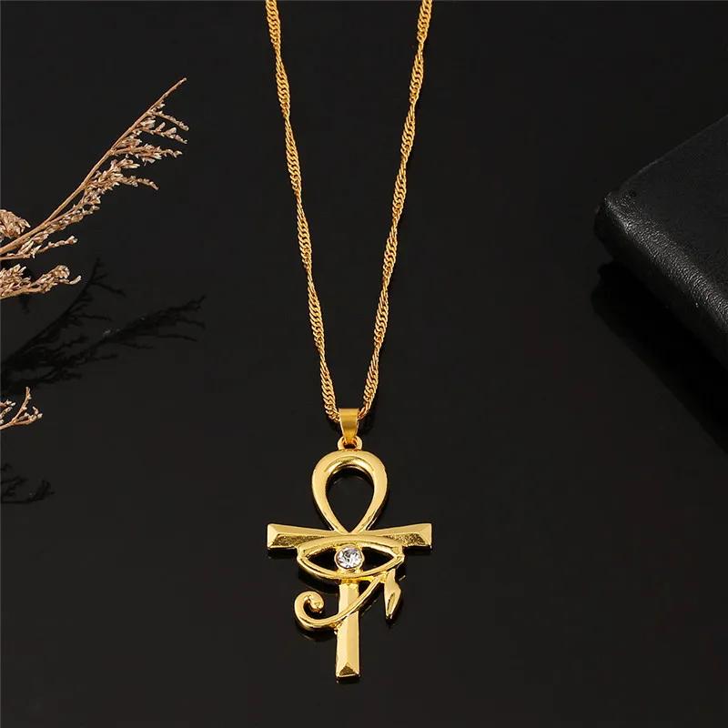 Antico Egitto Simbolo Egiziano Ankh Vita Eterna Croce Occhio di Horus Chiave Vita Collana Amuleto Talismano Proteggere Salute Gioielli Strass Affascinante