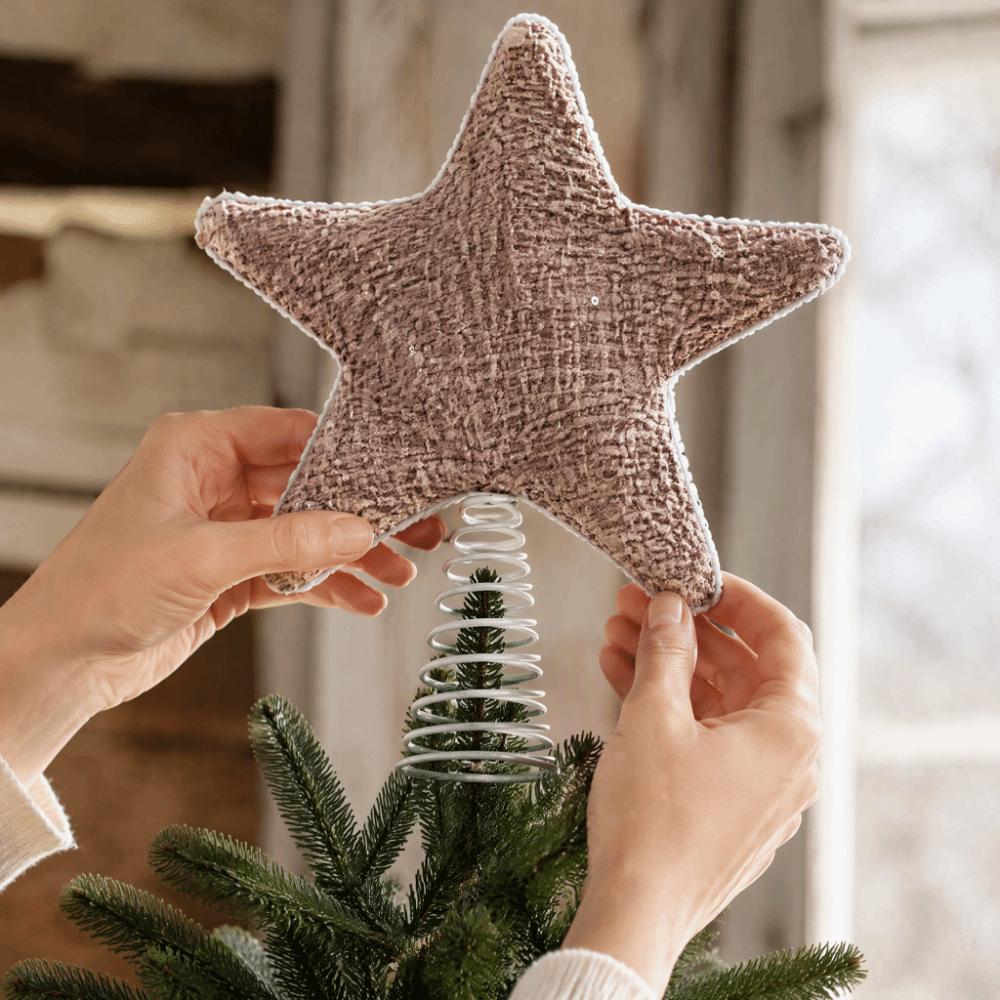 Cloth Christmas Tree Topper Star Five Pointed Xmas Top Star Ornament Holiday Gift
