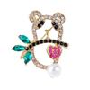 Fresh and Sweet Cartoon Love Heart Crystal Hollow Animal Panda Pearl Alloy Brooch Men and Women Gift Clothing Accessories Long-Lasting Color Brooch