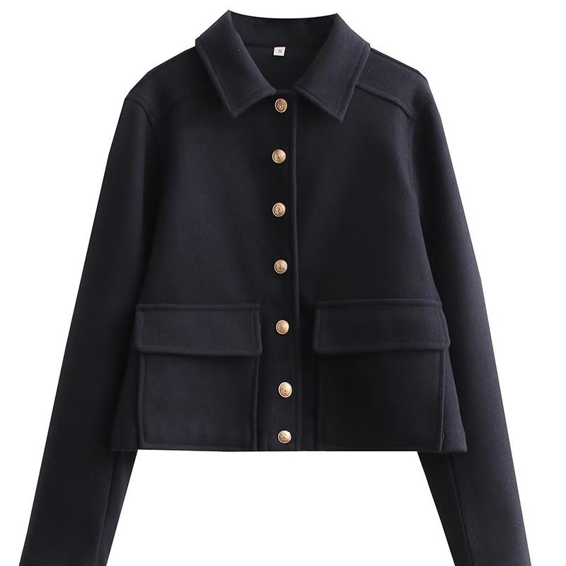 

Женская однотонная короткая твидовая куртка Europe and United с воротником на одной пуговице, мягкая удобная куртка с карманами, металлическими пуговицами, модная повседневная куртка M чёрный