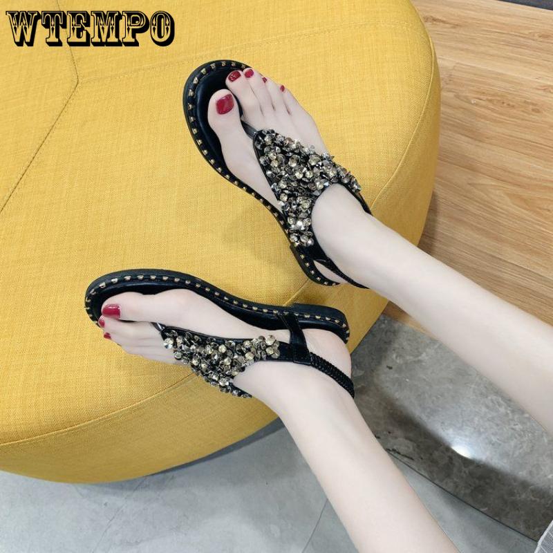 

Летние женские сандалии с застежкой на носок, женские сандалии Fairy Wind, новые богемные пляжные туфли на плоской подошве со стразами, сандалии из резинового материала 40