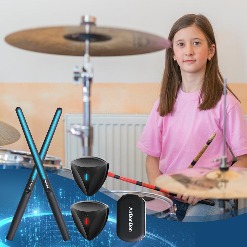Portable Air Drum Set Air Electronic Drum Sticks Realistic Effect Bluetooth Air Drum Adapter Electronic Drum Set for Kids Adults