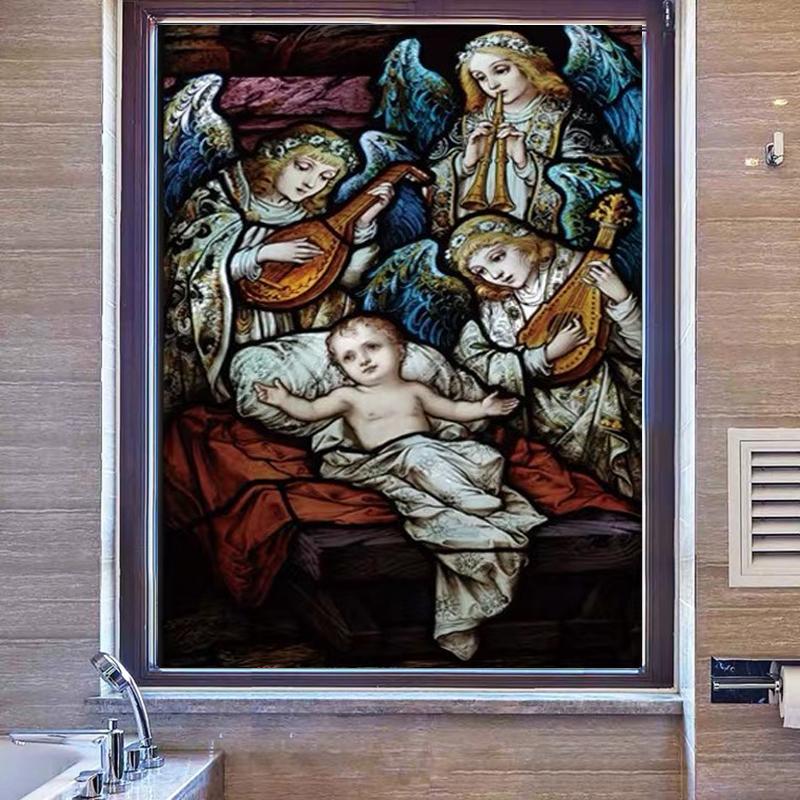 Custom Size Stained Glass Window Film Jesus Virgin Mary Static Cling Frosted Glass Decal for Home Church Door Decor