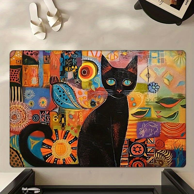 Niedliche Katze mit blauen Augen Aufdruck Willkommens-Fußmatte Rutschfest Weich Saugfähig Maschinenwaschbarer Teppich für Schlafzimmer Wohnzimmer Bodenmatte