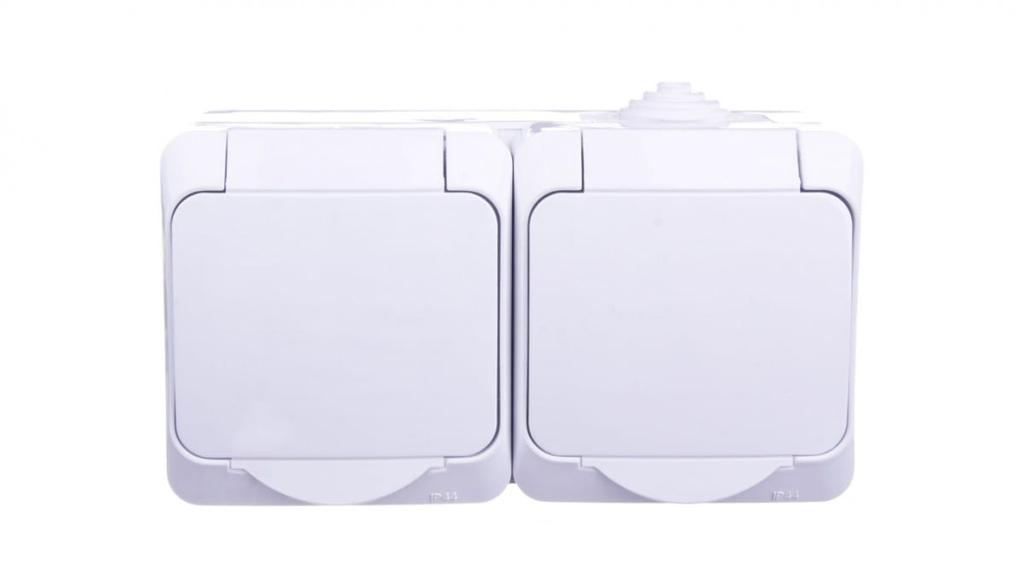 Cedar Plus Gniazdo Hermetyczne Podwójne Z/U Z Klapką I Przesłonami 16A Ip44 Białe Wde000522