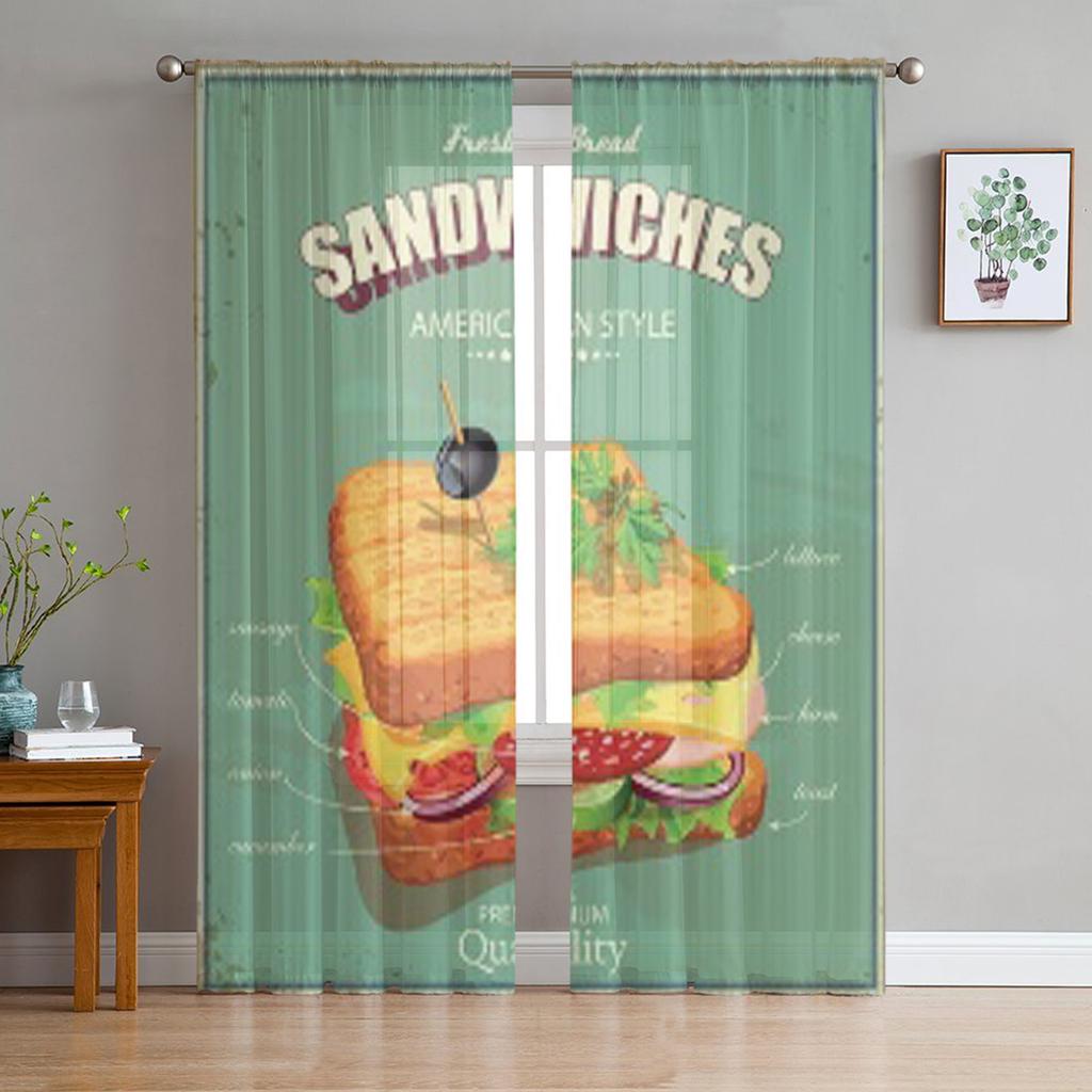 Luxury Tulle Curtains Color Painting Modern Living Room Kitchen Chiffon Curtain Youth Bedroom Sheer Floor Valance Curtain