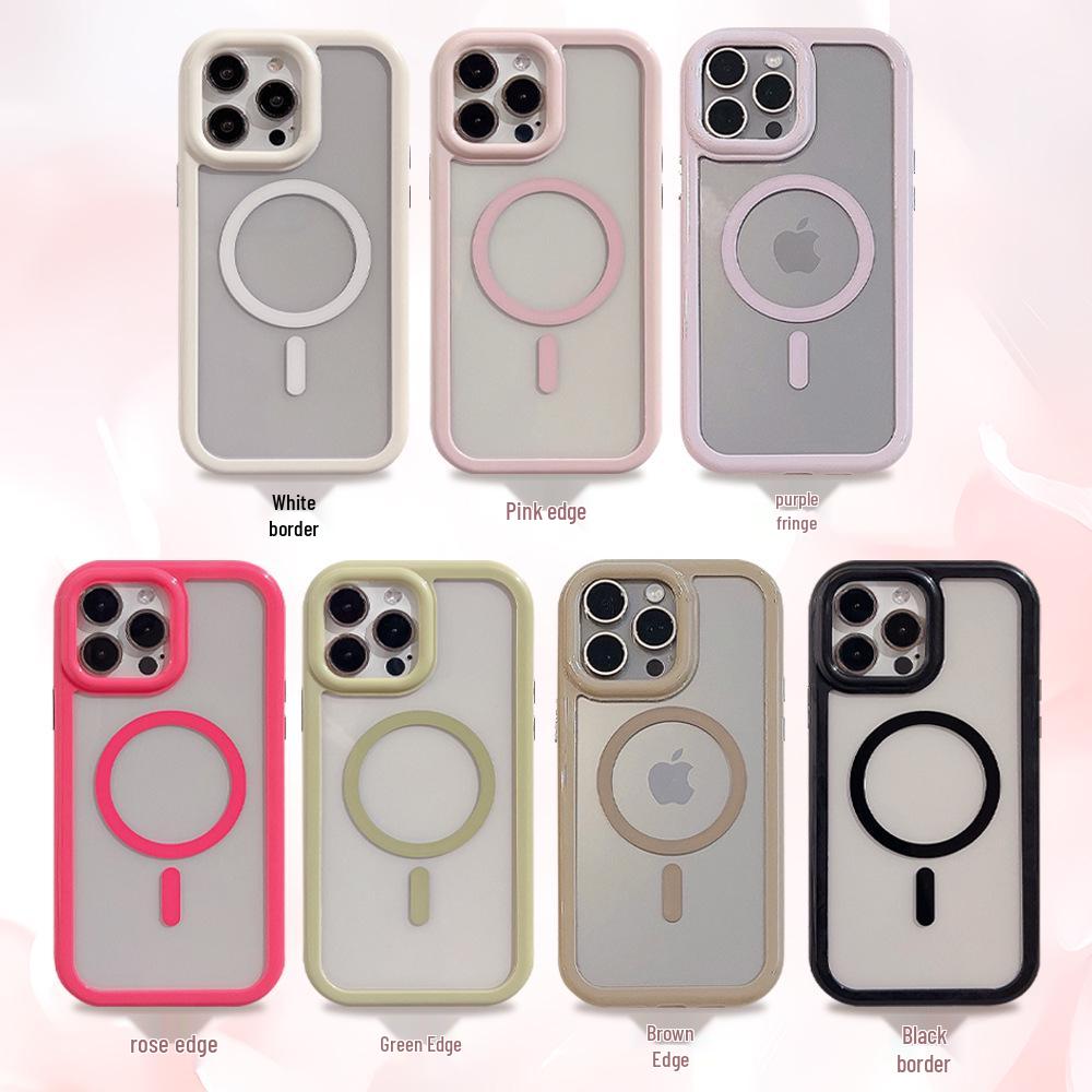 Cream Magnetic Acrylic Drop-proof iPhone Case for 11 To 16 Series, Compatible with 15 Pro Max.