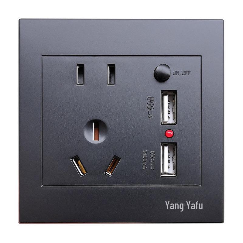 Concealed Wall Socket Panel with Dual USB & Five-Hole Outlets