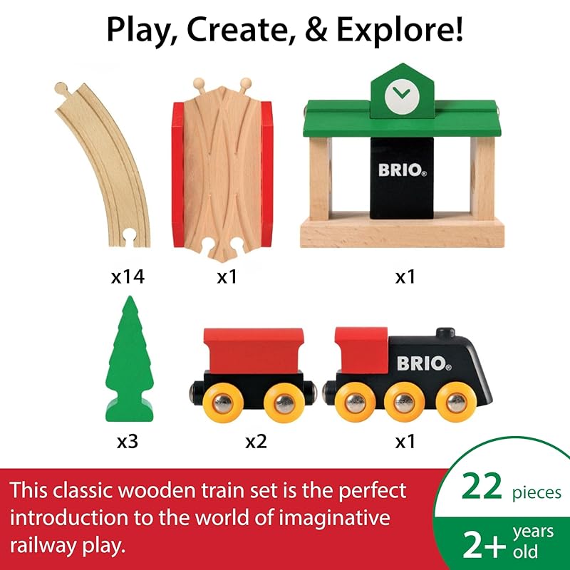 BRIO Classic Rail Figure-8 Set [22 Pieces] 33028, Ages 2+ [Toy, Wooden Toy, Wooden Rail Set, Gift (Birthday/Christmas)]