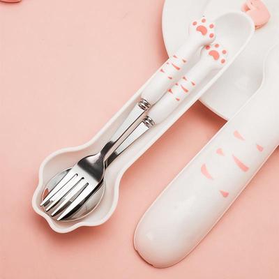 304 Stainless Steel Cat Paw Cutlery Set: Cute Spoon & Fork for Office, Student, or Picnic - Portable Two-Piece