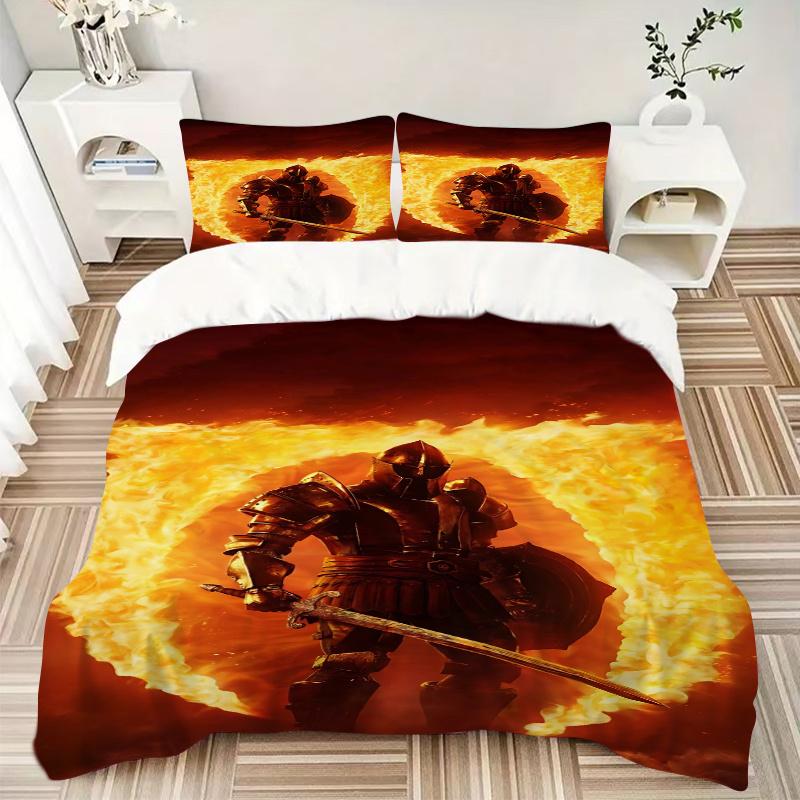 3pcs Flaming Armor Fantasy Warrior Home Decor Bedding Set-Perfect for Bedroom, Guest Room, Living Room, Hotel, Festive Gift, Fans, Travel, D