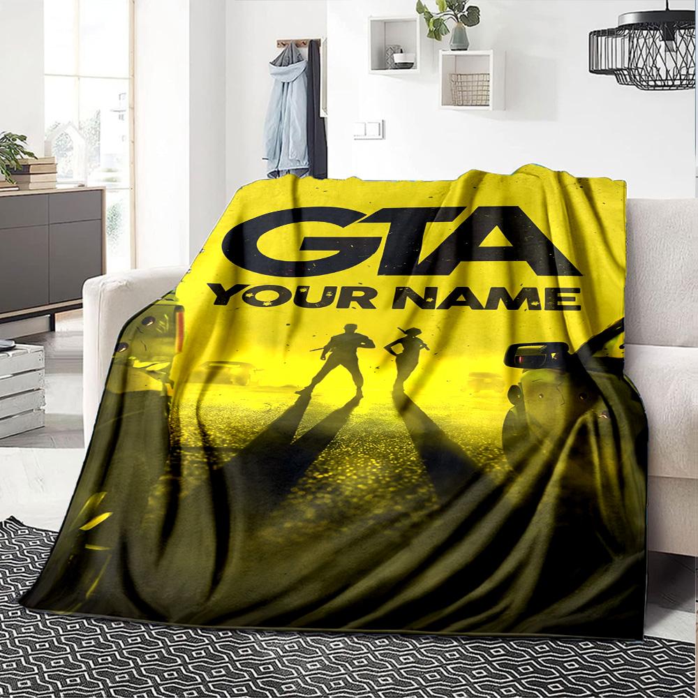 Gta Personalized Text Blanket Gift Customizable Blanket Soft & Cozy for Chair Home Decor Nap Bedding Four Seasons Universal