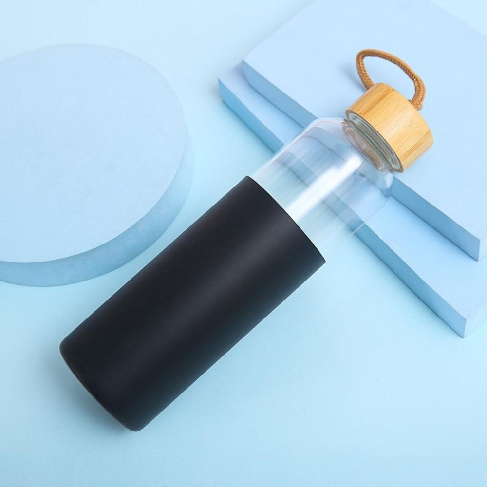 

Silicone Sleeve Glass Water Bottle 500ml Water Bottle Fitness Enthusiasts Drinking Cup Travel чорний
