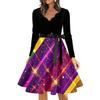 Women's Casual Fashion V Neck Long Sleeve Printed Vintage Long Dress