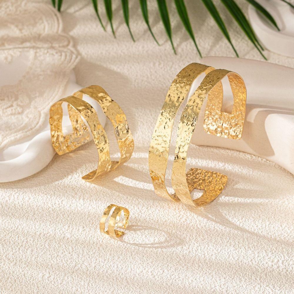 Metal Wide Open Bangle Adjustable Flower Bracelet Chic Arm Bracelet Bridal Wear