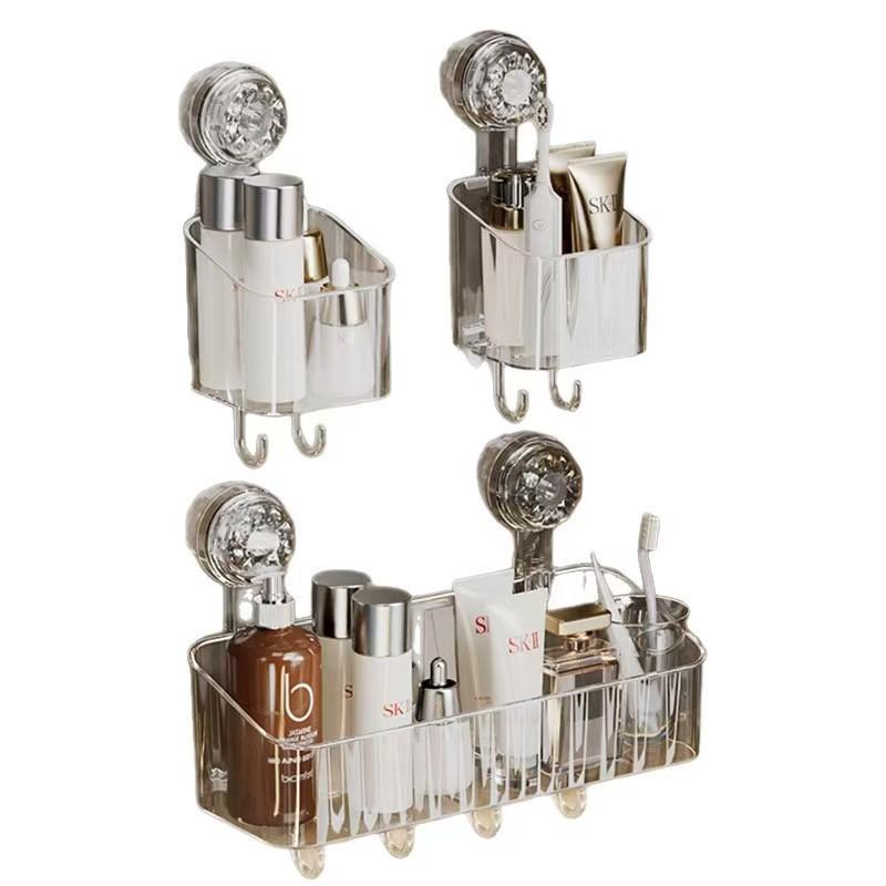 1PC Suction Cup Non-punching Rack Toilet Bathroom Wall-mounted with Hook Storage Rack Toiletries Storage Box